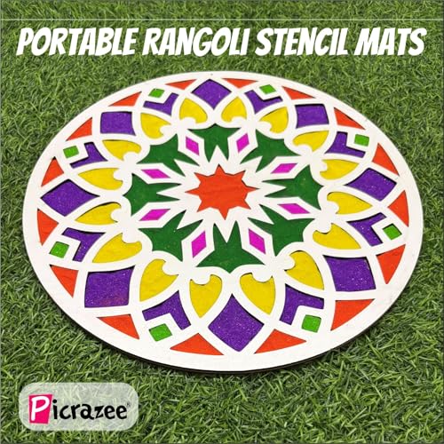 Picrazee Rangoli Stencil Mats Reusable Island Portable Rangoli Making Tool Kit for Diwali Decoration Pooja Room Floor Entrance Temple Décor Home Décor (11.75 inch) - Image 5