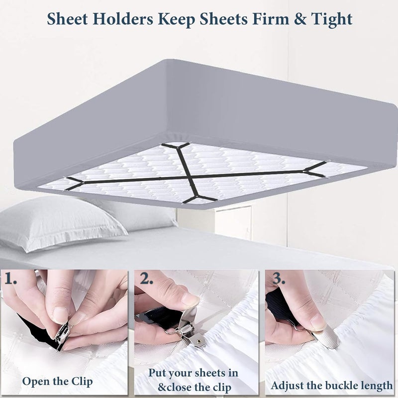 Consss Store Bed Sheet Straps, Adjustable Durable Bed Sheet Holder Straps with Metal Clips, Elastic Sheet Holders Keep Sheets Firm & Tight 2PCS Black - Image 3