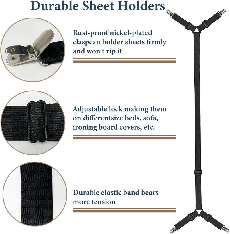 Consss Store Bed Sheet Straps, Adjustable Durable Bed Sheet Holder Straps with Metal Clips, Elastic Sheet Holders Keep Sheets Firm & Tight 2PCS Black - Image 2