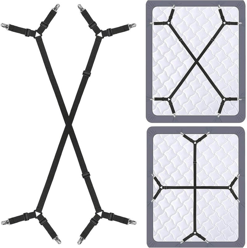 Consss Store Bed Sheet Straps, Adjustable Durable Bed Sheet Holder Straps with Metal Clips, Elastic Sheet Holders Keep Sheets Firm & Tight 2PCS Black - Image 1