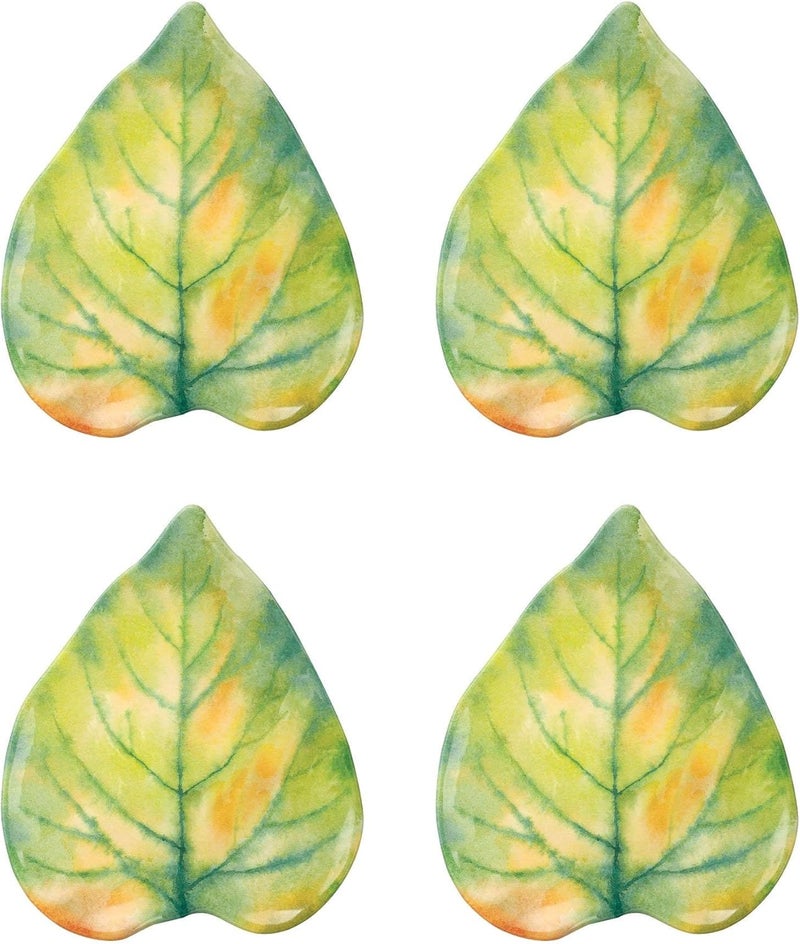 UP UPware Birch LeafShaped Melamine Plates  NatureInspired Theme BPAFree Dishwasher Safe for Salad Appetizers Fruit and Snacks Green 95 x 8 Inch Set of 4 - Image 1
