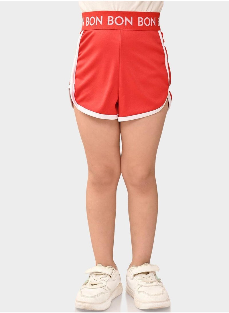 Bonkids Regular Fit Printed Red Cotton Shorts For Girls Pull On 100 % Cotton  - Image 1