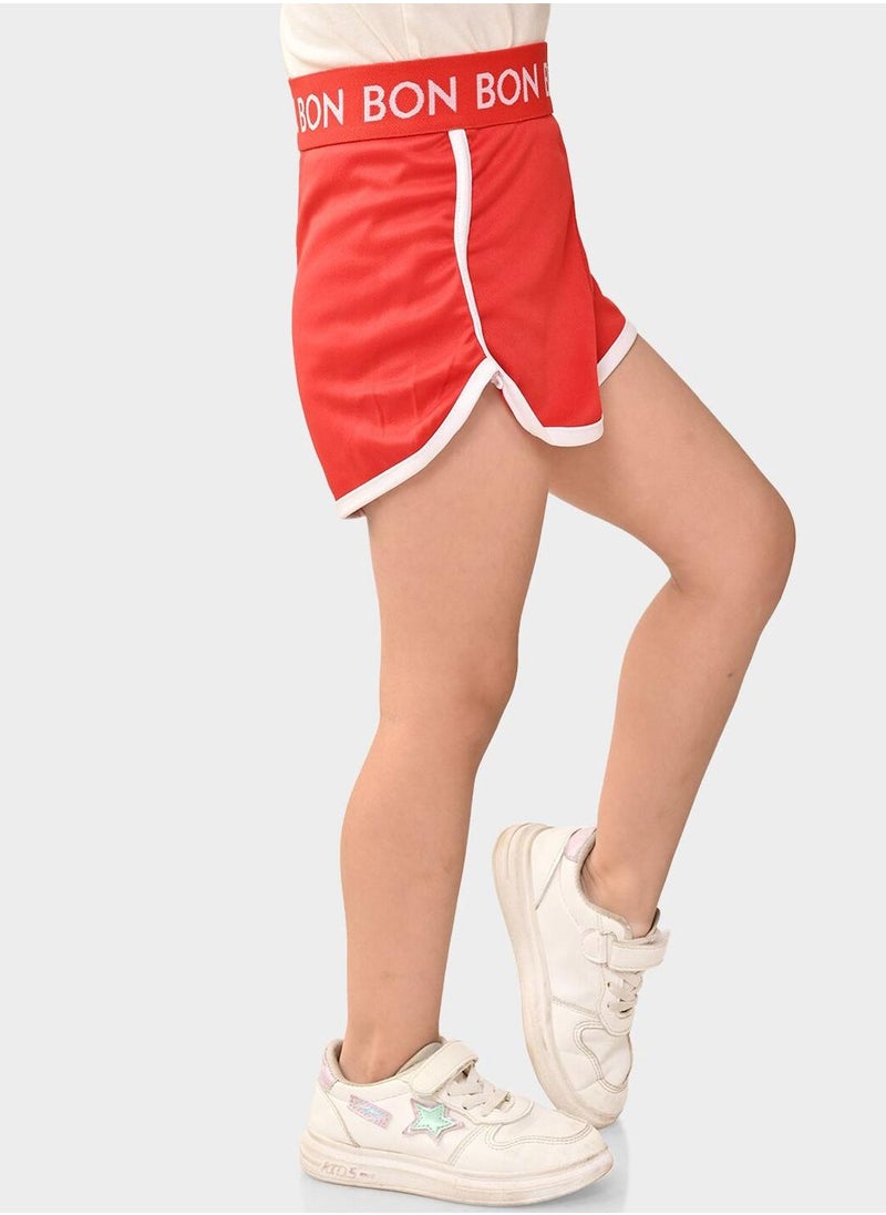 Bonkids Regular Fit Printed Red Cotton Shorts For Girls Pull On 100 % Cotton  - Image 2