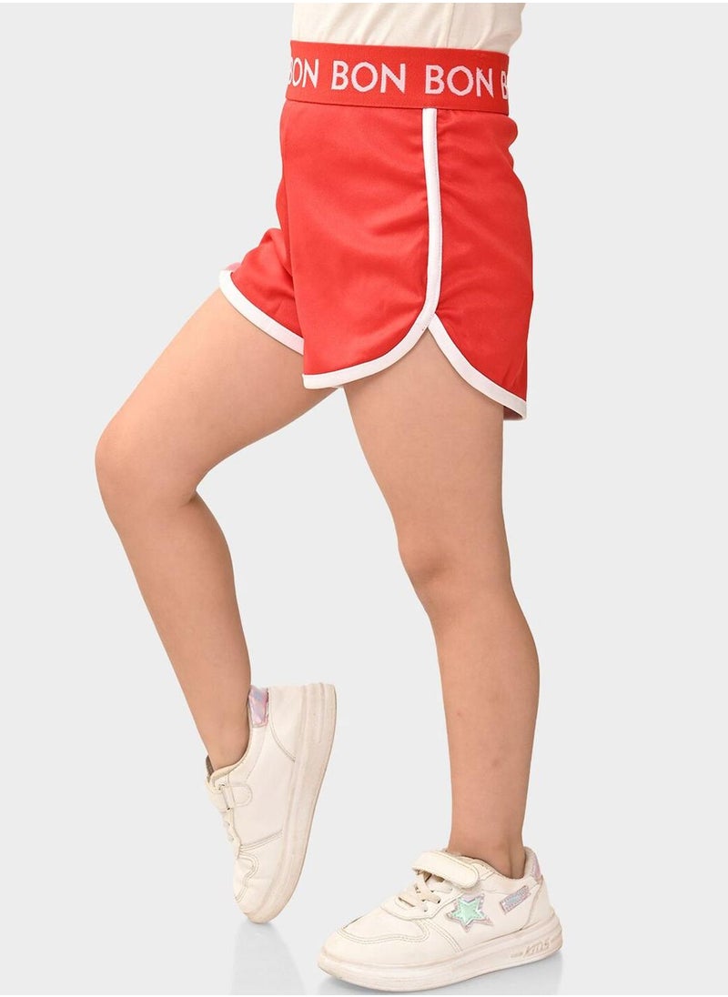 Bonkids Regular Fit Printed Red Cotton Shorts For Girls Pull On 100 % Cotton  - Image 3
