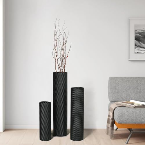 Dnnnii Tall Floor Vases Set of 3 - Black Metal Cylinder Vases for Living Room Corner, Modern Honeycomb Texture, Extra Large Standing Decor (Tallest 27.6in, Home Bedroom Dining Decor) - Image 4