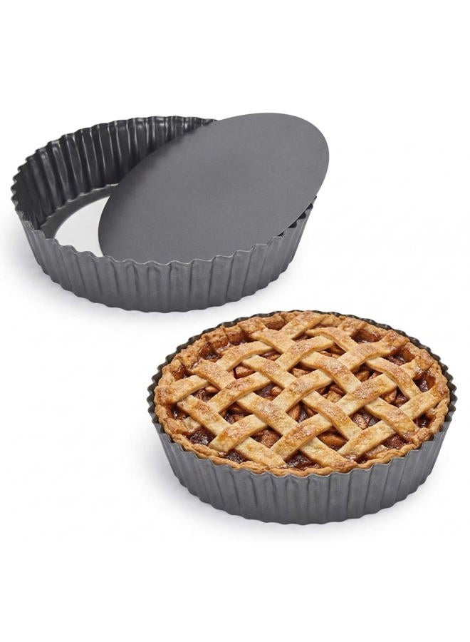 Kazozobi 2 Pack Nonstick Tart Pan, Quiche Pan, Carbon Steel Deep-dish Pie Pan with Removable Loose Bottom (9.4 In) - Image 1