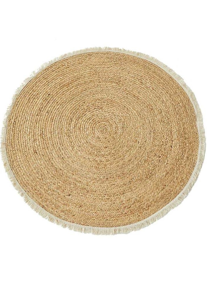 LINGWEI Naturel Round Jute Rug Carpet with Febric Pandant  - Image 1