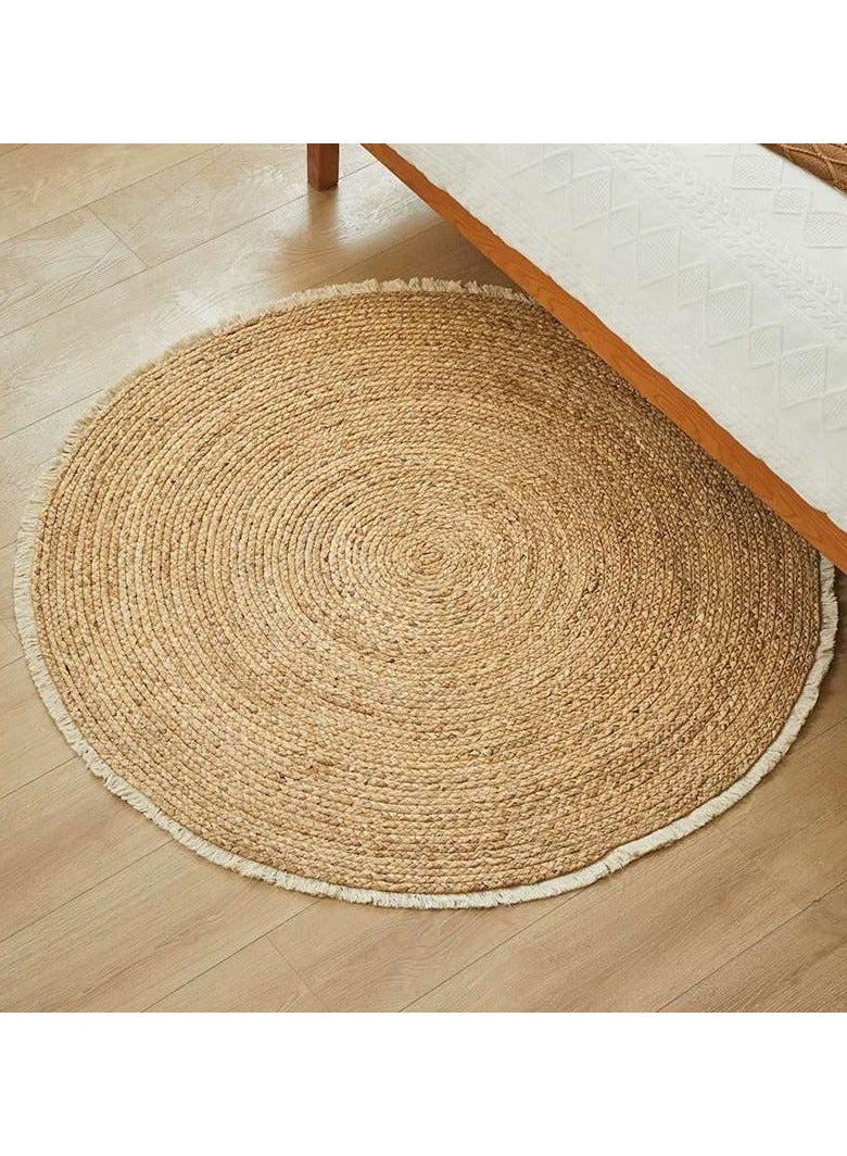 LINGWEI Naturel Round Jute Rug Carpet with Febric Pandant  - Image 2