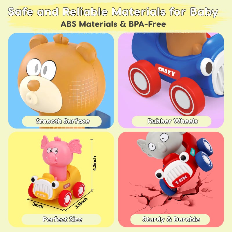 AugToy Press and Go Toy Cars for Toddlers 1-3, Animal Racing Cars Infant Baby Toys 6-9-12-18 Months, Cars Toys for 1 2 Year Old Boy Girl Gifts, One 1st First Year Old Boy Girl Birthday Easter Gifts - Image 4