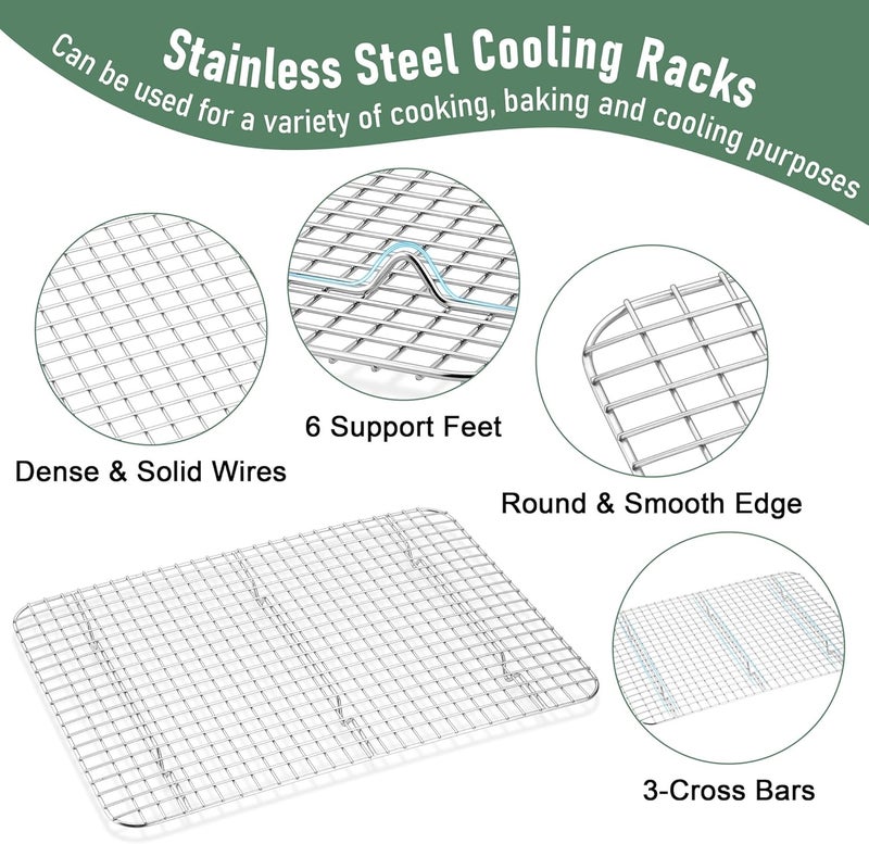 Homikit Half Baking Sheet with Wire Rack (1 Pan+1 Rack), 18" x 13" Stainless Steel Cookie Sheet Pan with Grid Cooling Rack Set for Baking, Large Bacon Tray for Oven Cooking Roasting, Dishwasher Safe - Image 4