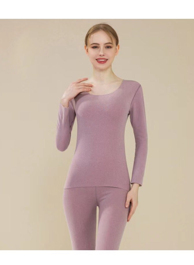 NIBEMINENT Trackless Mulberry Silk Thermostatic Warm Long Johns Suit Taro Purple - Image 2