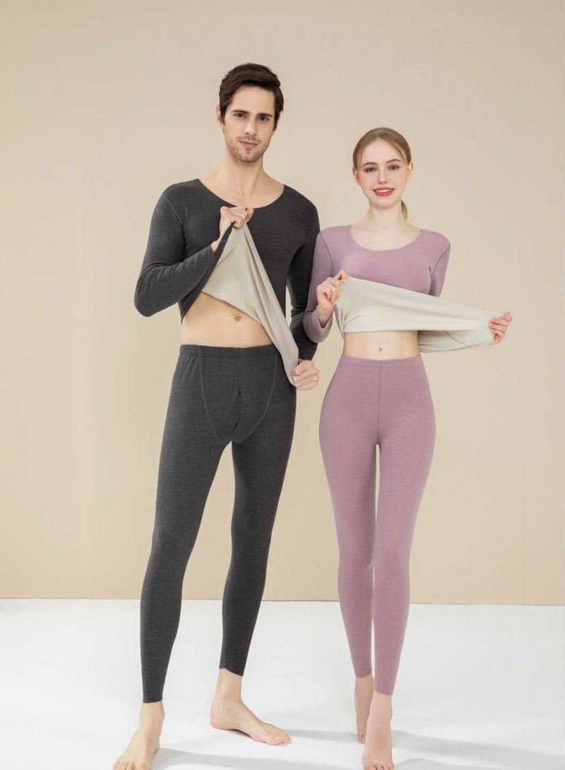 NIBEMINENT Trackless Mulberry Silk Thermostatic Warm Long Johns Suit Taro Purple - Image 5