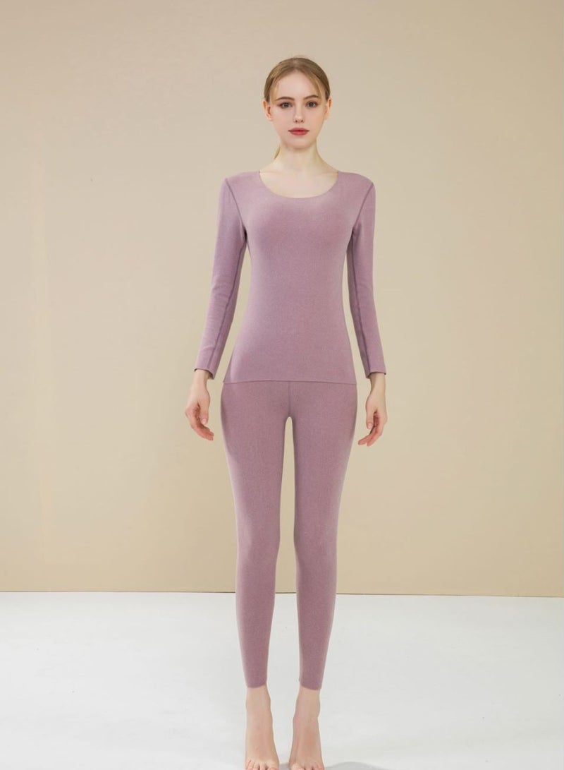 NIBEMINENT Trackless Mulberry Silk Thermostatic Warm Long Johns Suit Taro Purple - Image 1