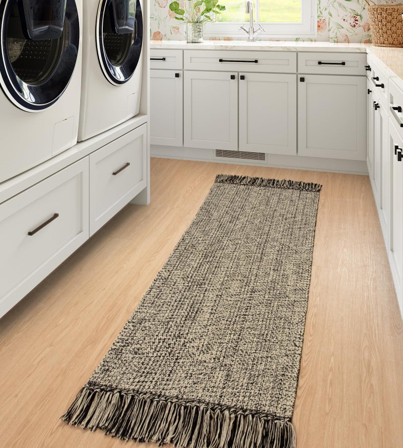Collive Hallway Runner Rug  2x5 Washable Natural/Black Modern Entryway Runner Rug Hand-Woven Cotton Boho Kitchen Runner Rugs for Bedroom Laundry Room Rug Front Door Farmhouse Bathroom Rug Outdoor - Image 2