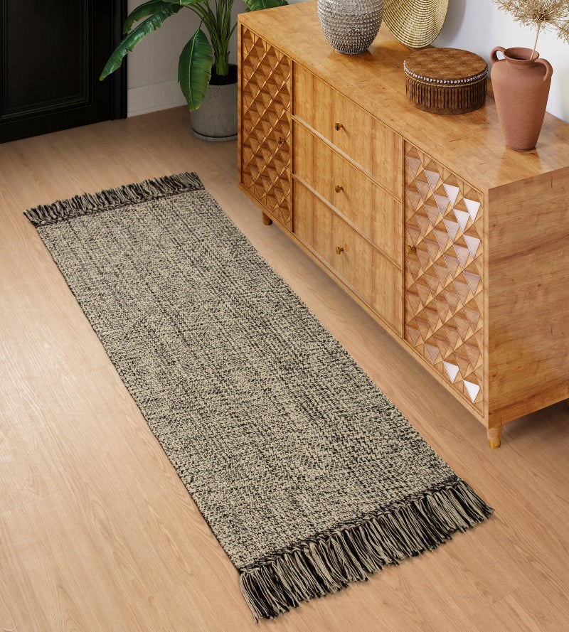 Collive Hallway Runner Rug  2x5 Washable Natural/Black Modern Entryway Runner Rug Hand-Woven Cotton Boho Kitchen Runner Rugs for Bedroom Laundry Room Rug Front Door Farmhouse Bathroom Rug Outdoor - Image 1