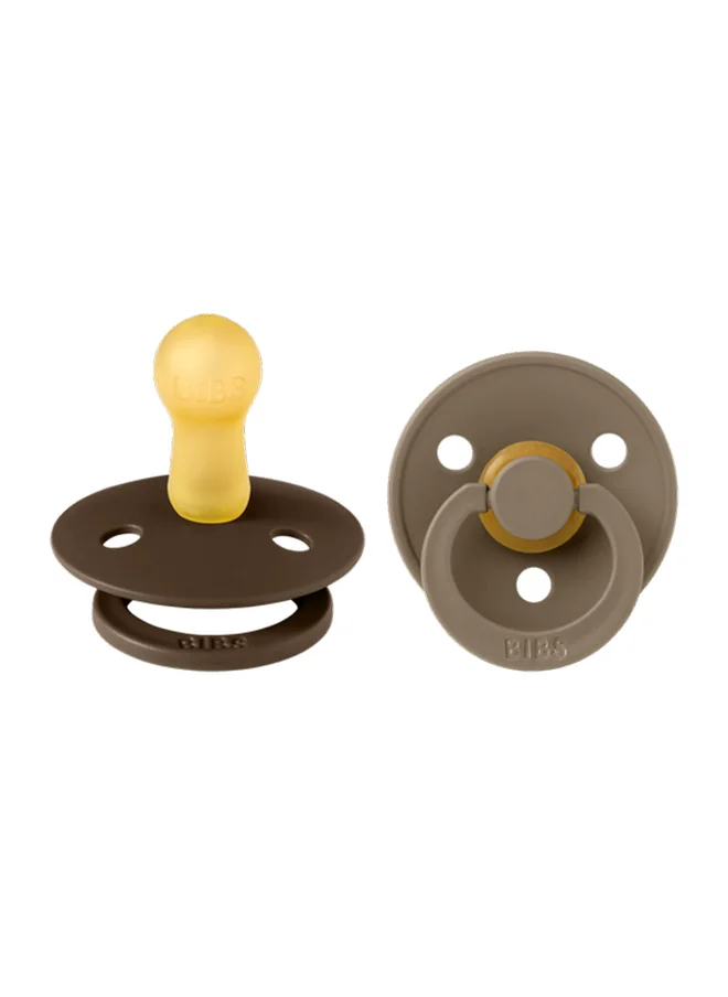 BIBS Pack of 2 Colour Soother Bpa Free Dummy Pacifier Round Natural Rubber Latex, Size 2 6 To 18 Months , Mocha/Dark Oak