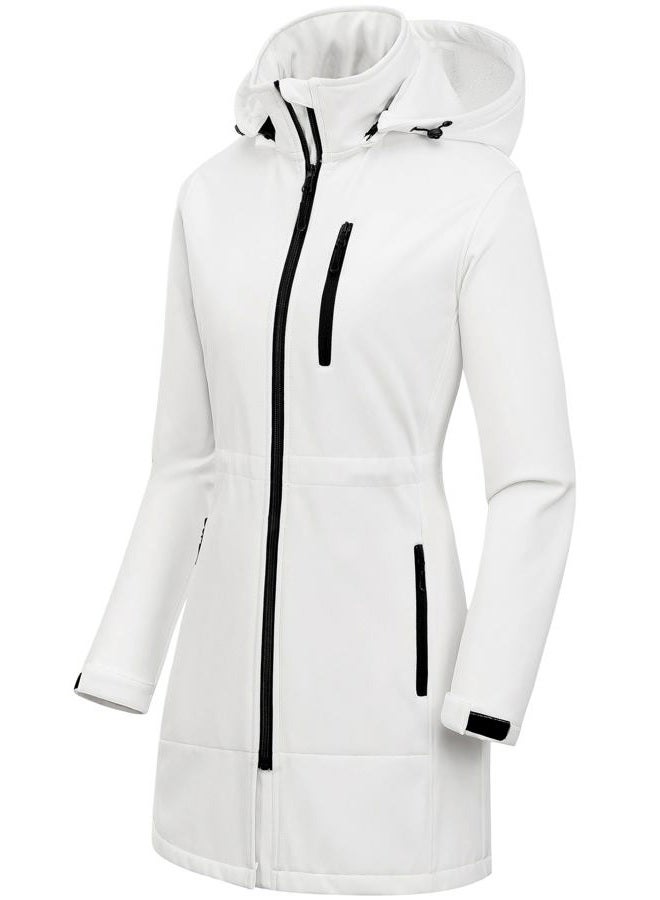 CREATMO US Women's Lightweight Waterproof Long Softshell Tactical Jacket Fleece Lined Windbreaker, White, XXL - Image 1
