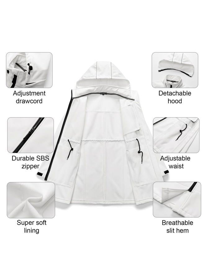 CREATMO US Women's Lightweight Waterproof Long Softshell Tactical Jacket Fleece Lined Windbreaker, White, XXL - Image 5
