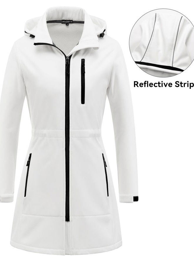 CREATMO US Women's Lightweight Waterproof Long Softshell Tactical Jacket Fleece Lined Windbreaker, White, XXL - Image 3