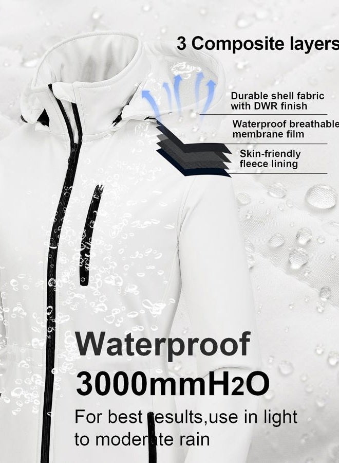 CREATMO US Women's Lightweight Waterproof Long Softshell Tactical Jacket Fleece Lined Windbreaker, White, XXL - Image 4