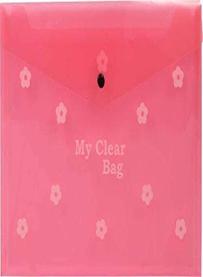 Peeplvalue My Clear Bag Pack of 24 Full Size A4 Imported Lightweight Durable Plastic, Floral Design Transparent Plastic Folder, Button Closer File, Document Organizer - Image 4