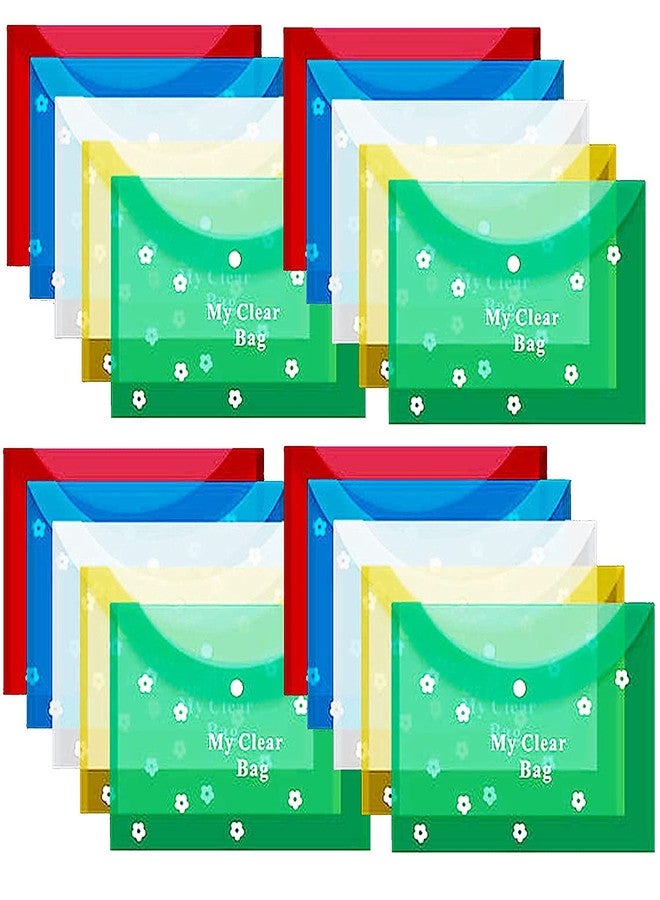 Peeplvalue My Clear Bag Pack of 24 Full Size A4 Imported Lightweight Durable Plastic, Floral Design Transparent Plastic Folder, Button Closer File, Document Organizer - Image 1
