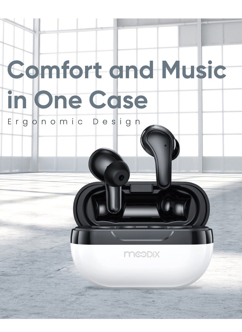 moodix Moodix KI23K50 Active Noise Cancellation Bluetooth Earbuds with Smart Touch Control, White-Black  - Image 3
