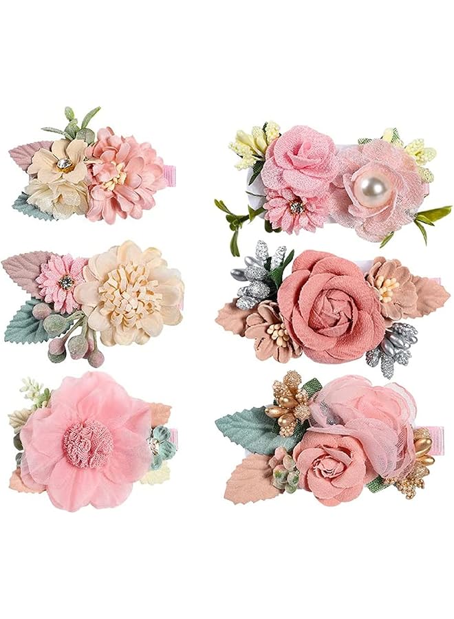 KASTWAVE Flower Hair Clip Set For Baby Girls 6Pcs Delicate Floral Barrettes Hair Care Hair Bands Accessories Bows Hemming Clip For Newborn Infant Baby Toddles Teen Girl Gifts (Six Flower Style) - Image 1