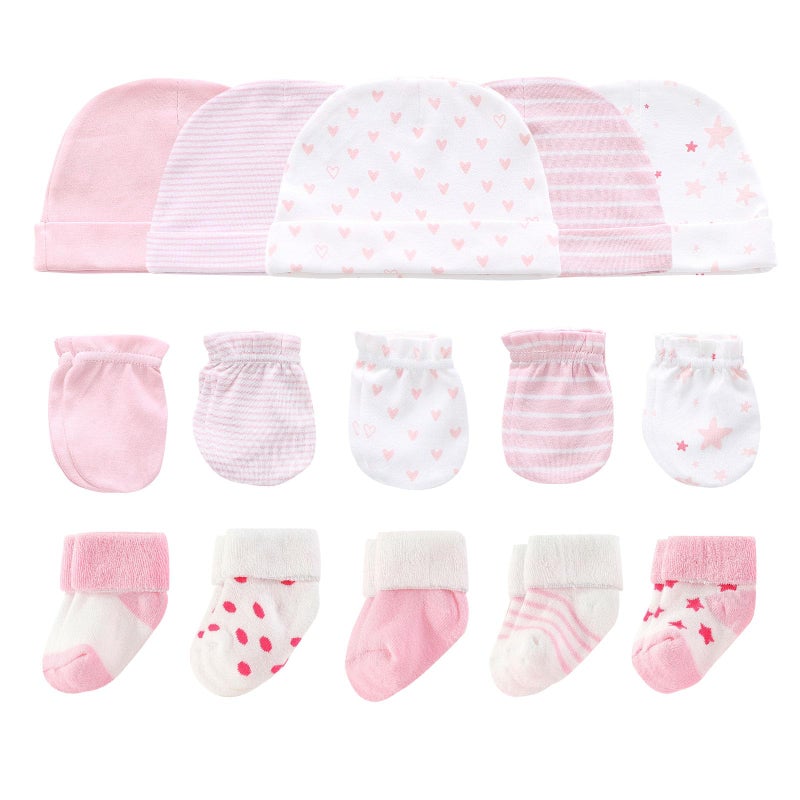Ruliby Baby Girl Hats Mittens and Socks Set Cotton Newborn Hat Beanie Soft Infant Girls Caps Gloves 0-6 month - Image 1