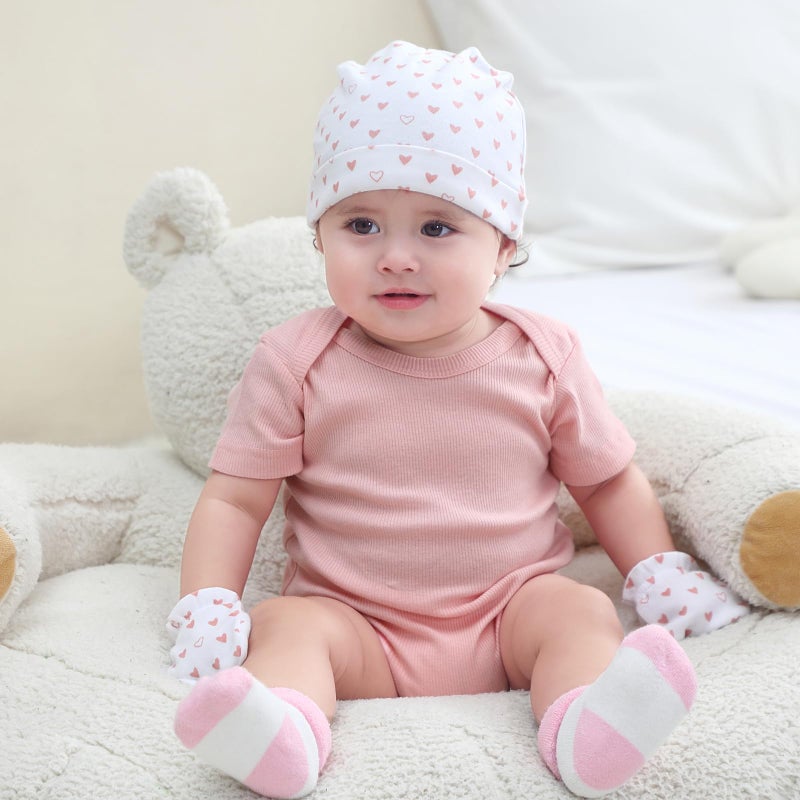 Ruliby Baby Girl Hats Mittens and Socks Set Cotton Newborn Hat Beanie Soft Infant Girls Caps Gloves 0-6 month - Image 3