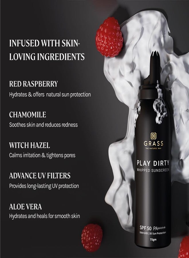 GRASS Play Dirty Whipped Sunscreen SPF 50 PA++++ | 3-in-1 Hydrating Sunscreen Moisturizer+Blue Light Protection+Prime | Non Greasy & No White Cast| Dermatologically Tested | For All Skin Types | 75g - Image 3