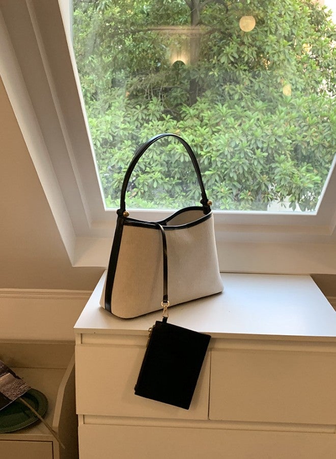 WAOKN Women's Canvas Shoulder Bag, Ladies Solid Color Bucket Bag Armpit Bag Carry Bag Gift Bag, Simple Handbag Tote Bags Clutch Bag for College Students and Teenagers - Image 3