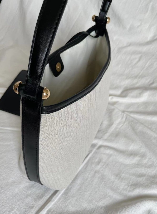 WAOKN Women's Canvas Shoulder Bag, Ladies Solid Color Bucket Bag Armpit Bag Carry Bag Gift Bag, Simple Handbag Tote Bags Clutch Bag for College Students and Teenagers - Image 4