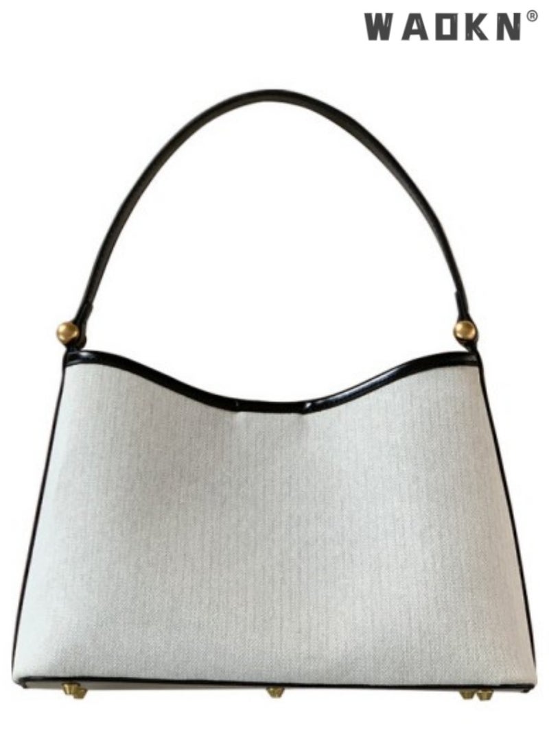 WAOKN Women's Canvas Shoulder Bag, Ladies Solid Color Bucket Bag Armpit Bag Carry Bag Gift Bag, Simple Handbag Tote Bags Clutch Bag for College Students and Teenagers - Image 1