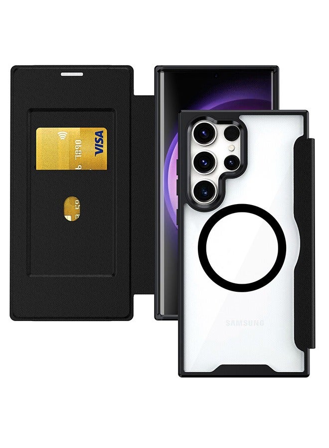 Magnetic Case Compatible with Samsung S24 Ultra, Leather Flip Case with Card Slot, Wallet design, Standable Flip Case with Magnetic, Anti-Fall Drop Protection, Shockproof Case, Black - Image 1