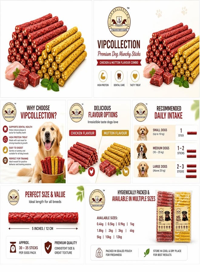 VIPCOLLECTION Dog Chew Sticks Munchy (0.9 Kg) 450 G Chicken & 450 G Mutton Flavour Mix,Premium Rawhide Dental Chews For All Breeds,Long-Lasting Dog Treats For Healthy Teeth & Gums,All Life Stages - Image 3