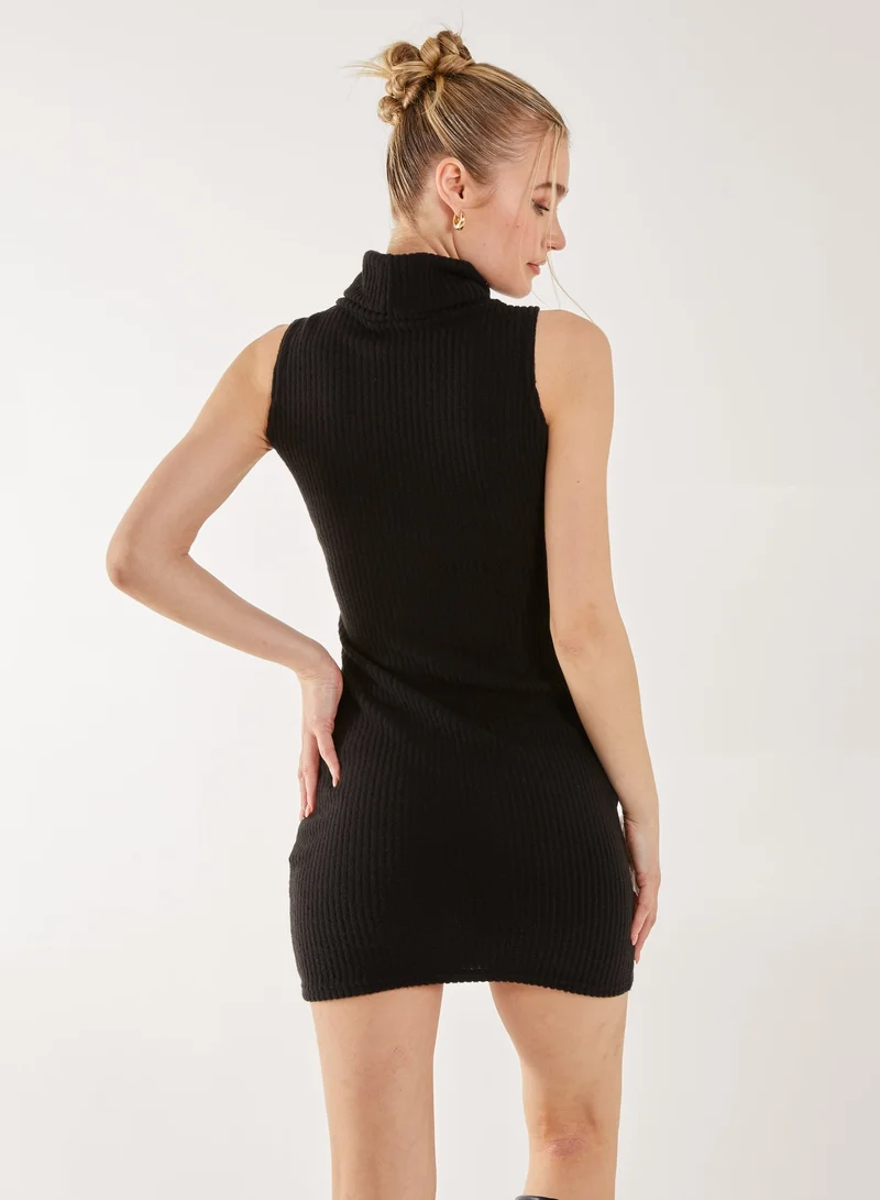 Pink Vanilla Brushed Sleeveless Polo Neck Mini Dress