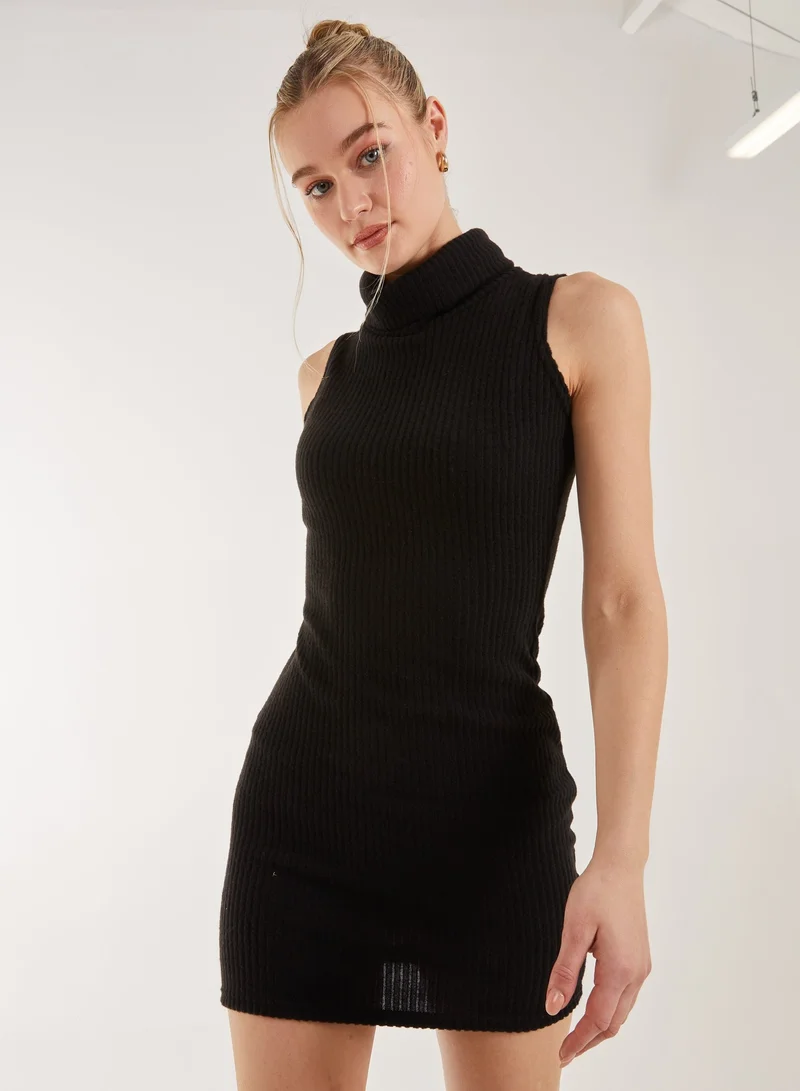 Pink Vanilla Brushed Sleeveless Polo Neck Mini Dress