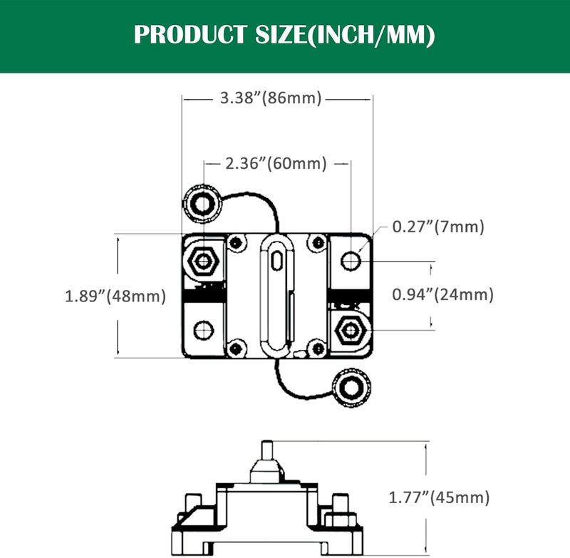 LENKRAD 180amp Marine Circuit Breaker Resettable 180A with Manual Reset Switch Button for Boat Trolling RV Yacht, 12V - 48V DC, Waterproof, Surface Mount(180 Amp Boat Circuit Breaker) - Image 2