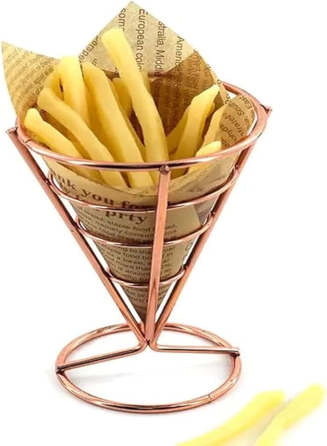 Metal Cone Basket Fry Holder French Fries Stand Snack Fried Display Rack - Gold