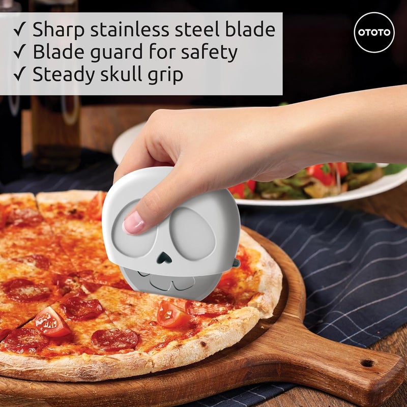 OTOTO NEW - Slice Reaper Pizza Cutter Wheel - Funny Gifts, Grim Reaper Halloween Gifts Cute Kitchen Accessories, Pizza Slicer with Cover, Kitchen Gothic Spooky Gifts, Stainless Steel Handheld (Skull) - Image 3