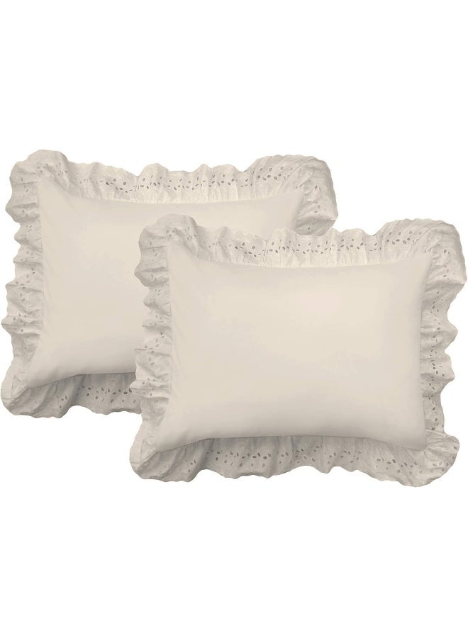 Fresh Ideas Fresh Ideas Bedding Eyelet Ruffled Pillow 2 Pack Sham King, Ivory  - Image 1