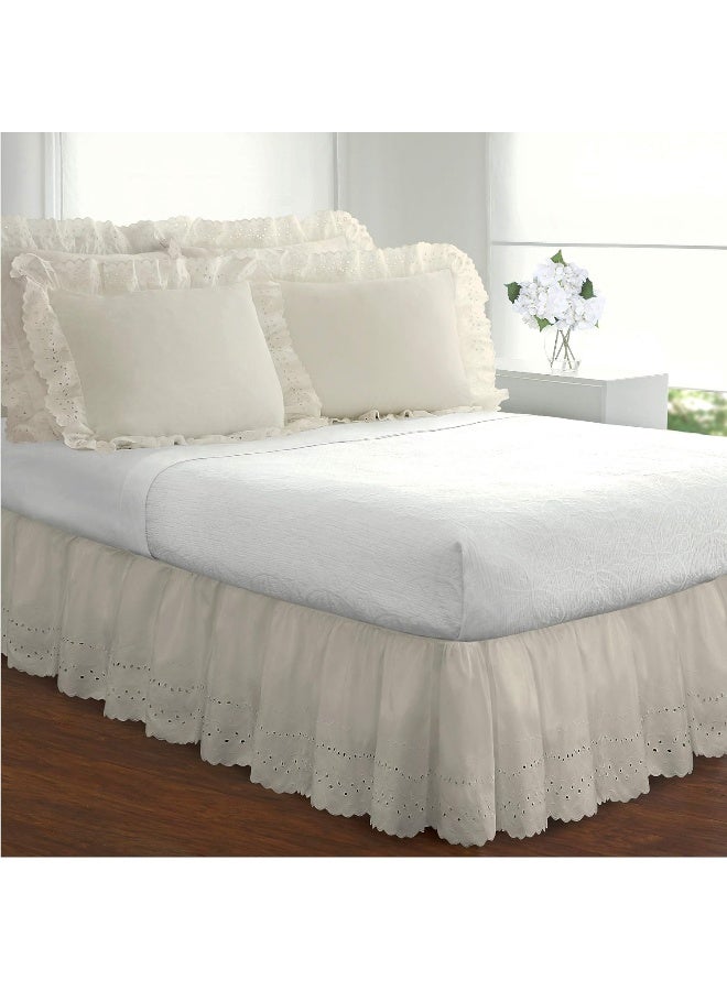 Fresh Ideas Fresh Ideas Bedding Eyelet Ruffled Pillow 2 Pack Sham King, Ivory  - Image 2