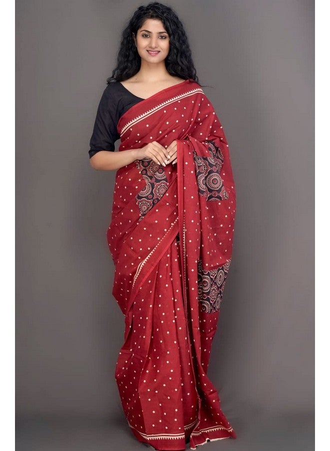 Kiaaron Handicrafts Women's Ikat Hand Block Print Jaipuri Cotton Mulmul Saree with Blouse Piece - _SH_148 - Image 2