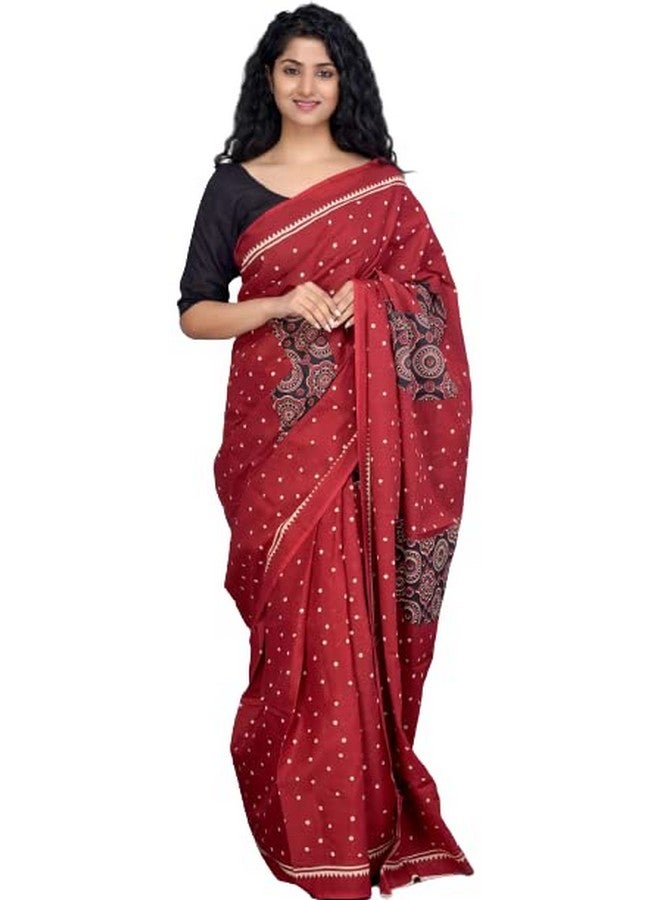 Kiaaron Handicrafts Women's Ikat Hand Block Print Jaipuri Cotton Mulmul Saree with Blouse Piece - _SH_148 - Image 1