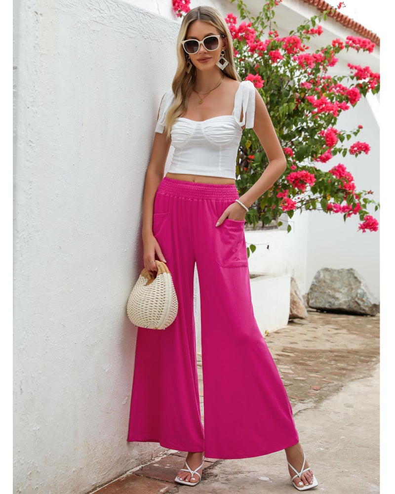 GRAPENT Trousers for Women High Waisted Summer Pants Casual Lightweight Boho Womens Clothing Womens Fall Clothes Cute Fall Outfits Flowy Pants Summer Spring Pants Hot Pink Large Size 12 Size 14 - Image 5