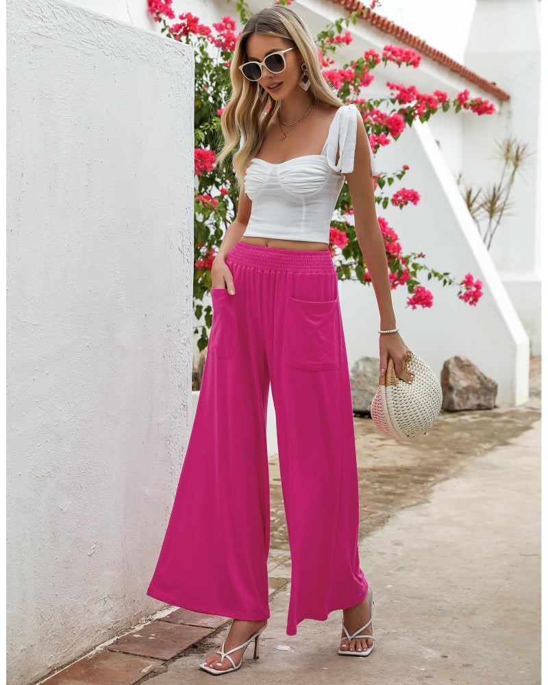 GRAPENT Trousers for Women High Waisted Summer Pants Casual Lightweight Boho Womens Clothing Womens Fall Clothes Cute Fall Outfits Flowy Pants Summer Spring Pants Hot Pink Large Size 12 Size 14 - Image 4