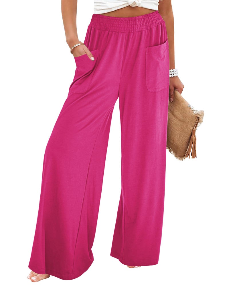 GRAPENT Trousers for Women High Waisted Summer Pants Casual Lightweight Boho Womens Clothing Womens Fall Clothes Cute Fall Outfits Flowy Pants Summer Spring Pants Hot Pink Large Size 12 Size 14 - Image 1