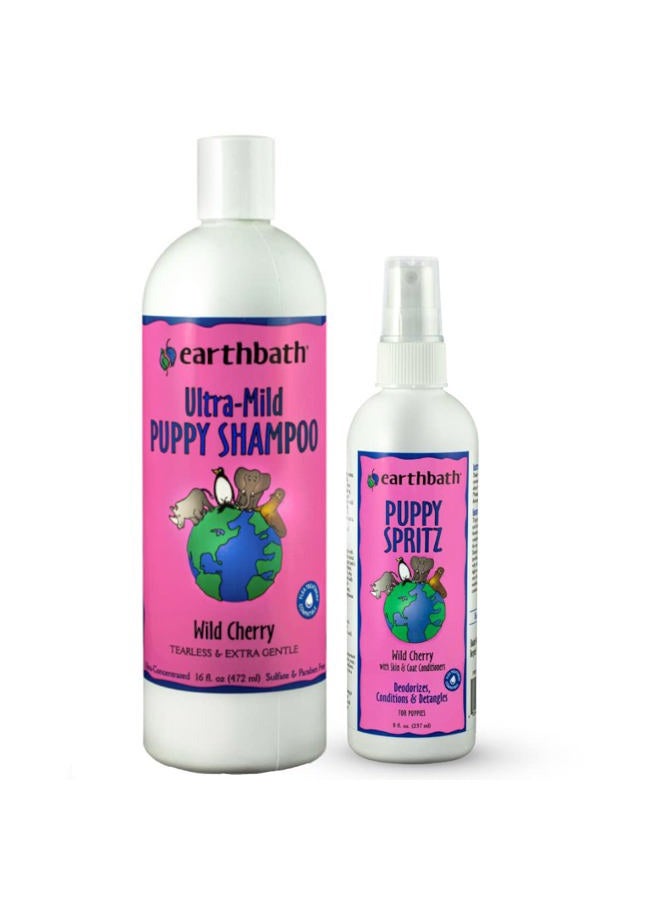 earthbath Puppy Grooming Bundle - Tearless & Extra Gentle, Made in the USA - Wild Cherry (1 of Each), 16 oz Shampoo & 8oz Spritz - Image 1