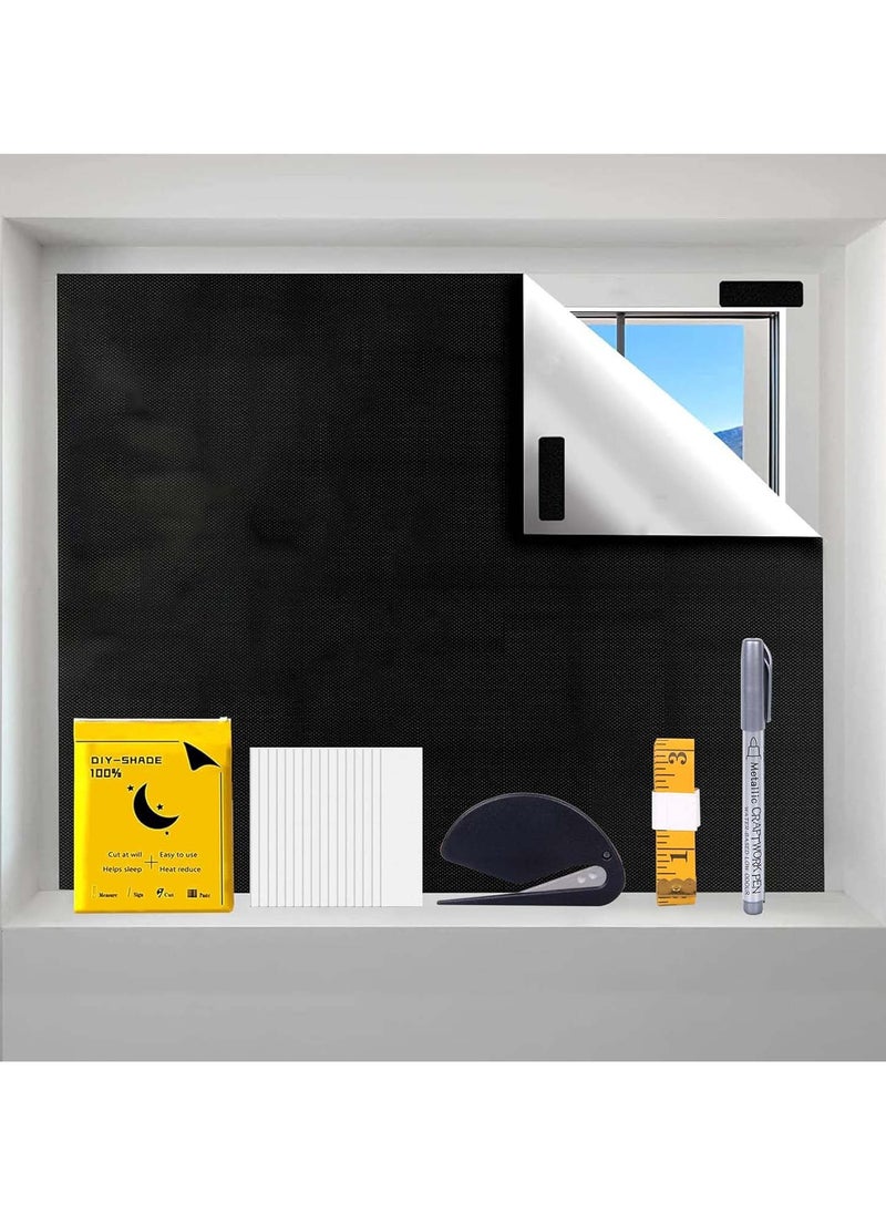 YIM-VIBEHAUS Portable Blackout Curtains (400X145cm), DIY Blackout Blinds with Cutter Knife, Velcro, Ruler and Marker, No Drill Easy Stick on Window, 100% Black Out Curtain for Bedroom, Travel, Baby Nursery, Office  - Image 1